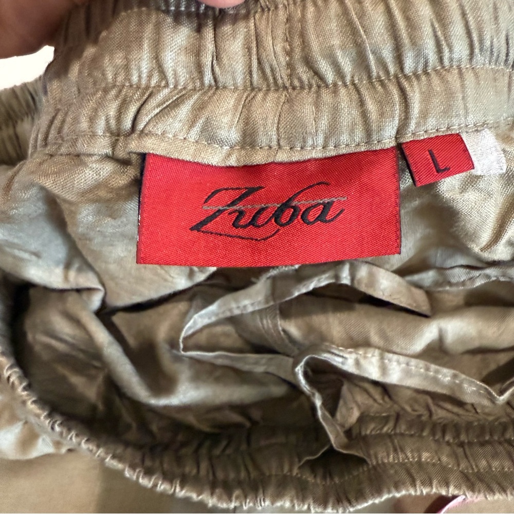 Zuba Palazzo Pants Silk Blend Taupe with Silver Embroidery Pull-on Women’s Large - Picture 10 of 12